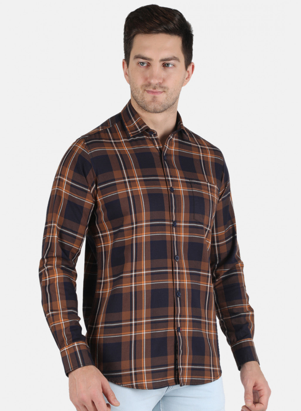 Men Brown Check Shirt