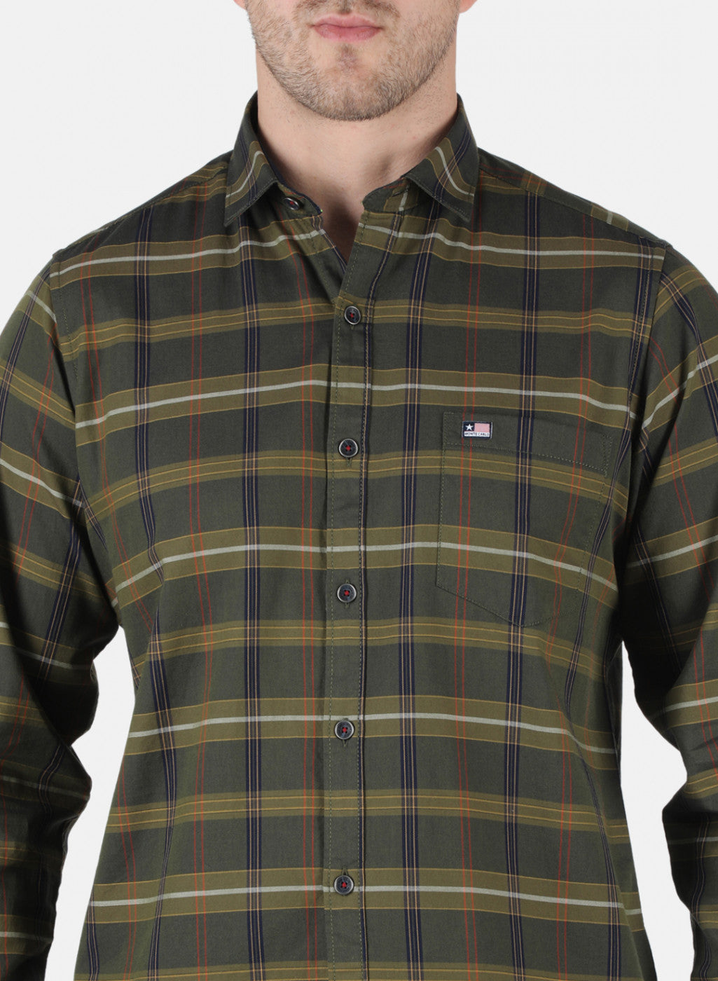 Men Olive Check Shirt