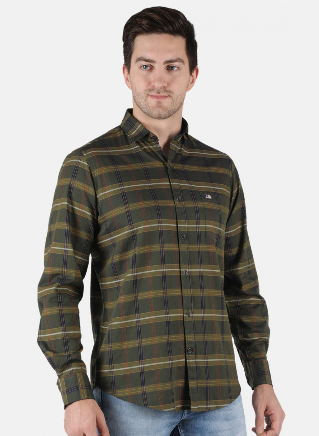 Men Olive Check Shirt