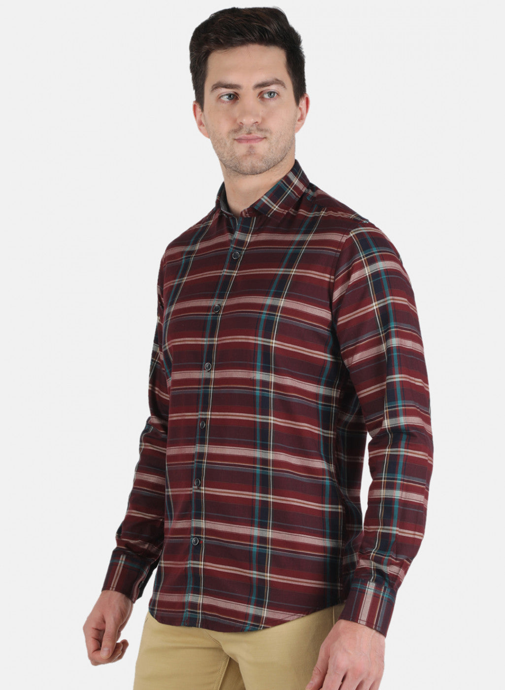 Men Maroon Check Shirt