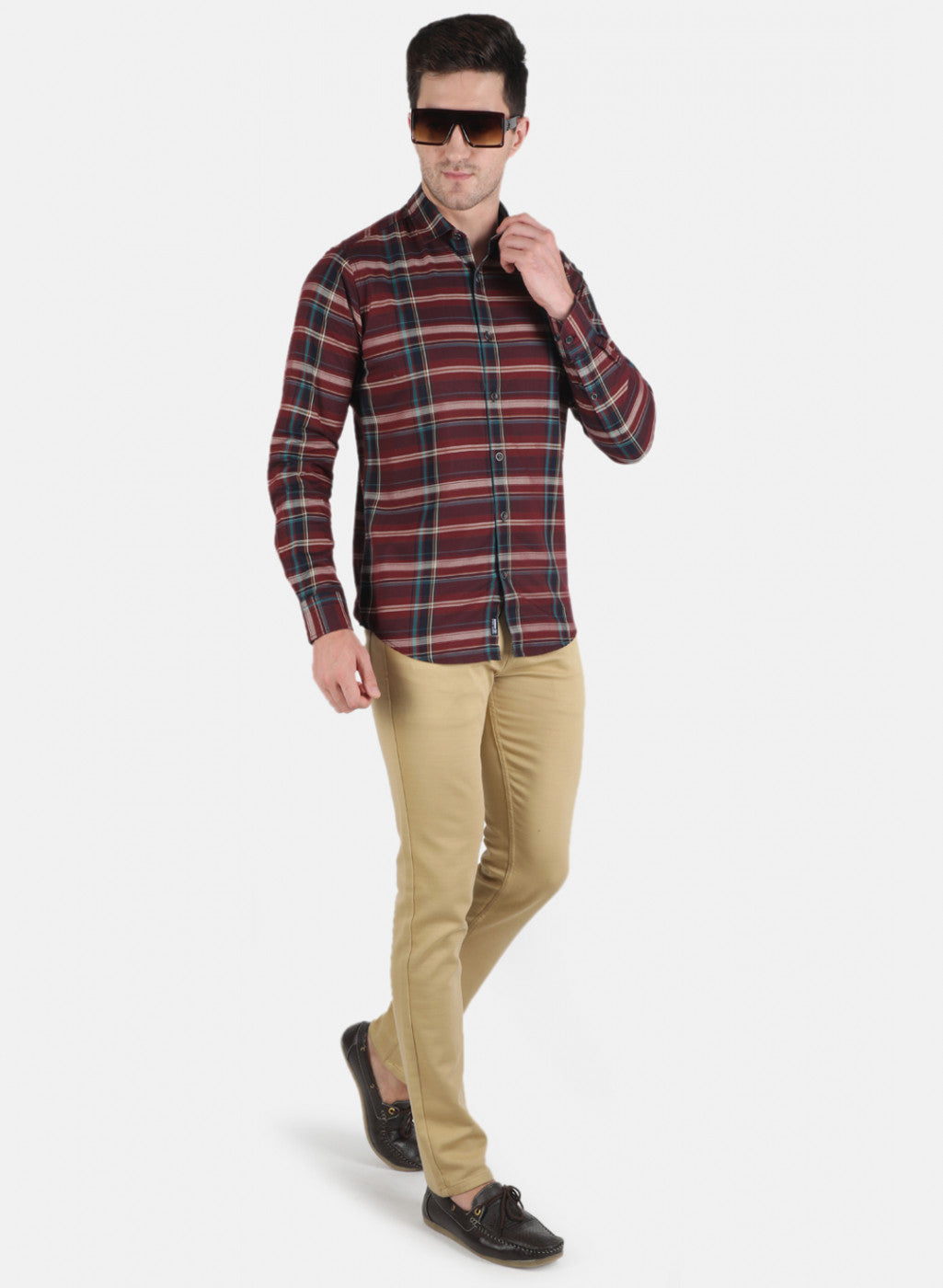 Men Maroon Check Shirt