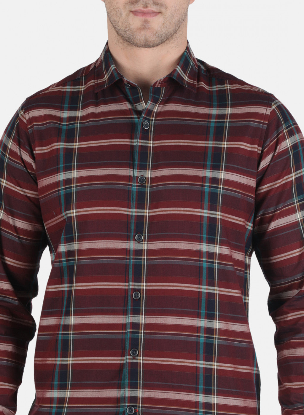 Men Maroon Check Shirt