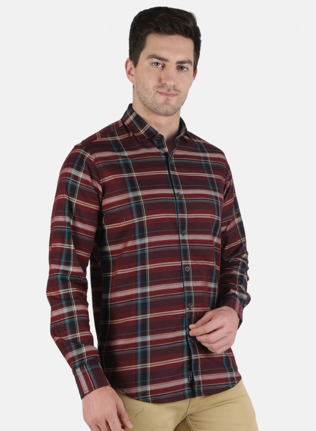 Men Maroon Check Shirt