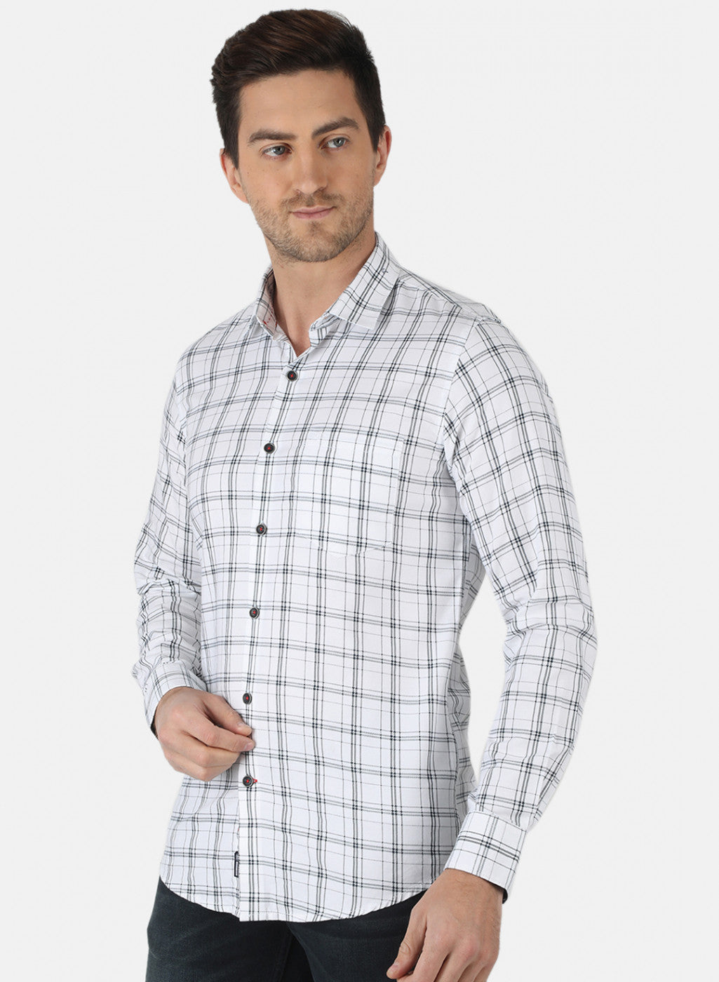 Men White Check Shirt