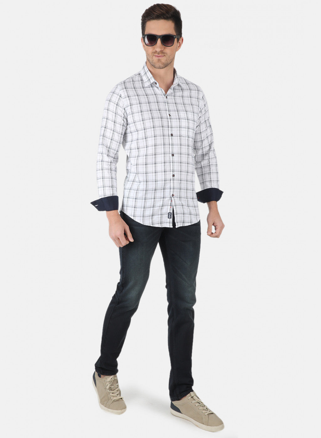 Men White Check Shirt