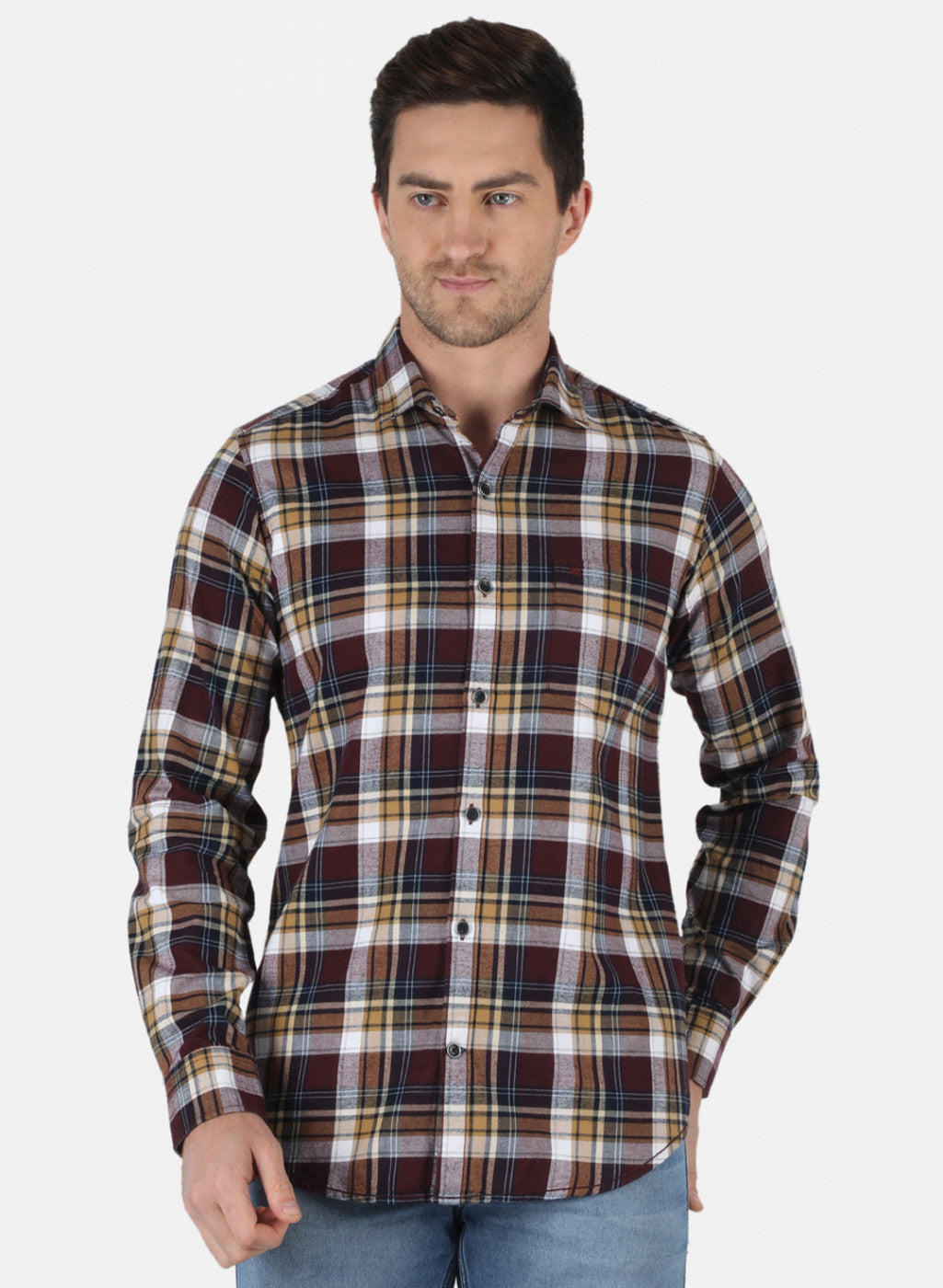 Men Maroon Check Shirt