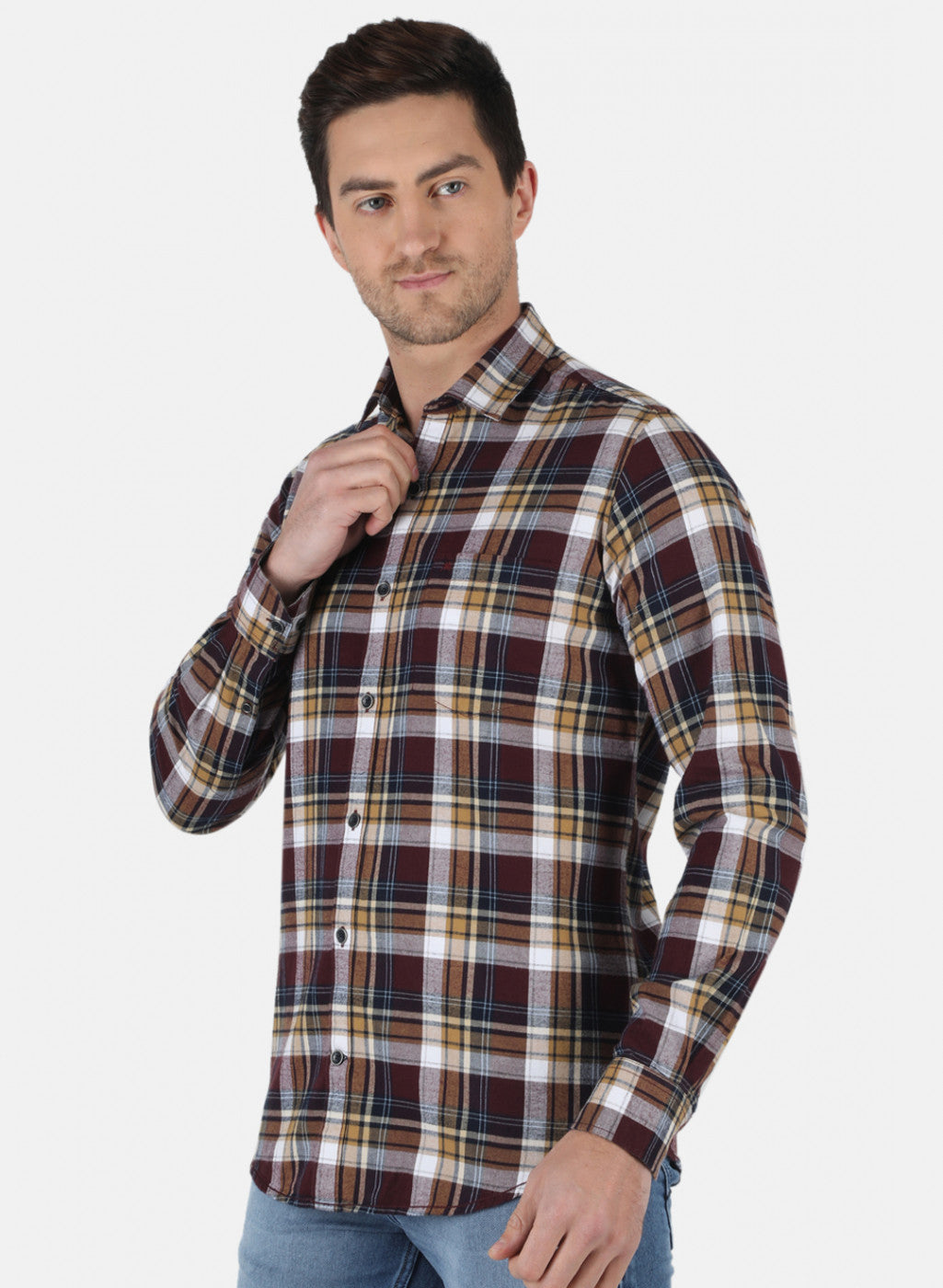 Men Maroon Check Shirt