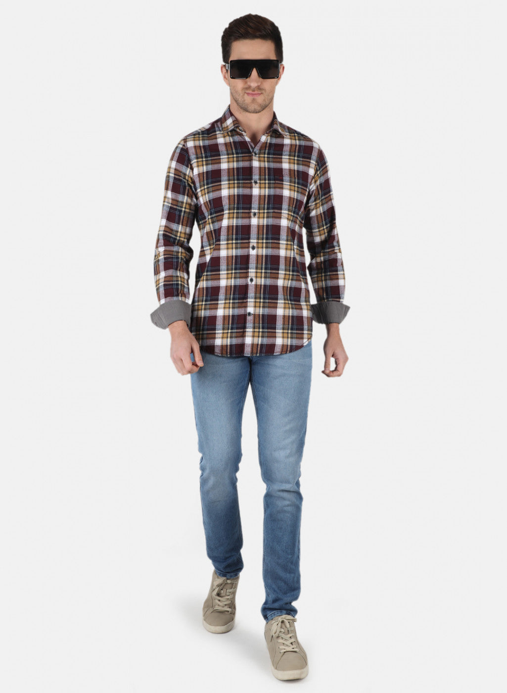 Men Maroon Check Shirt