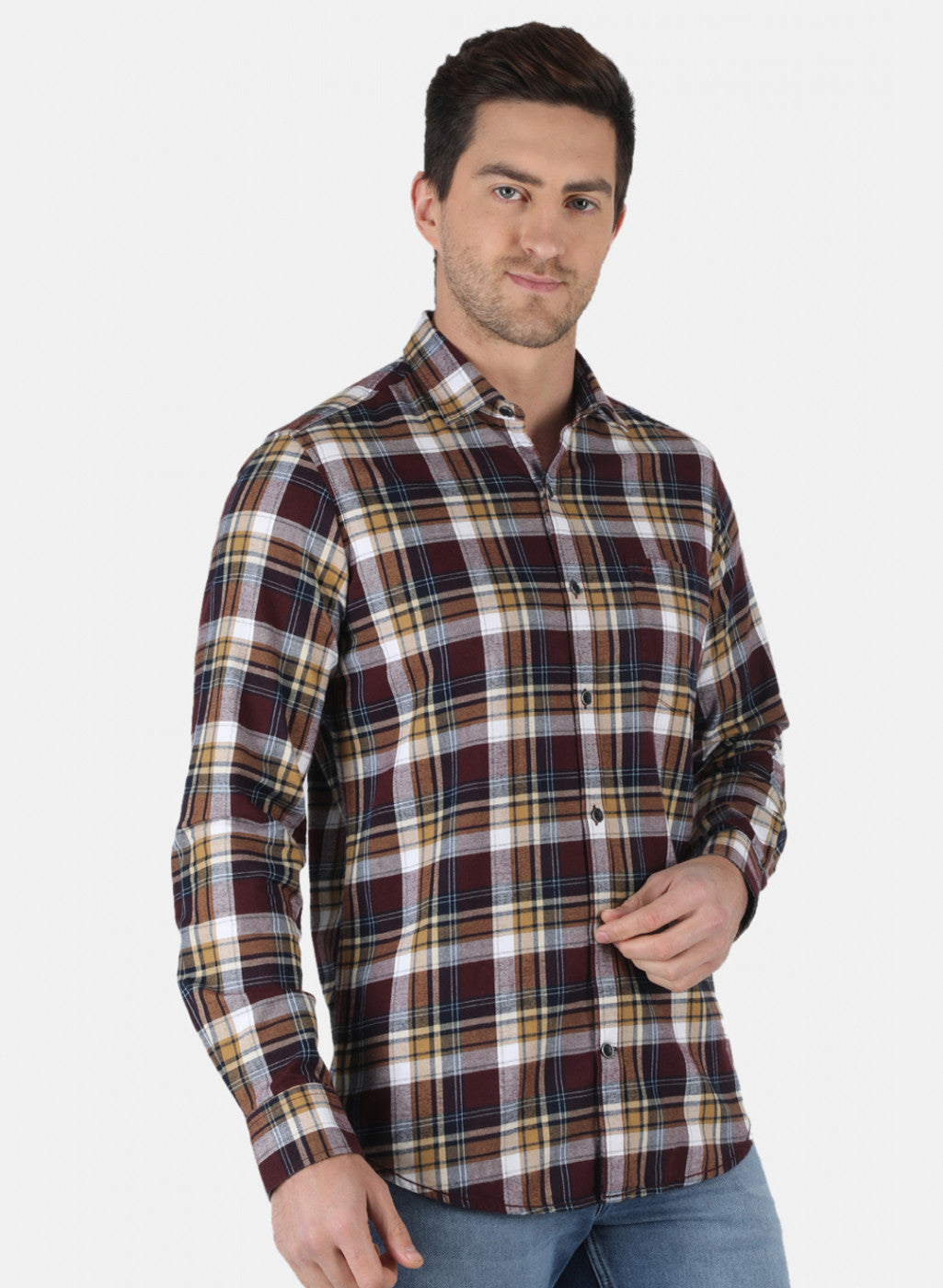 Men Maroon Check Shirt