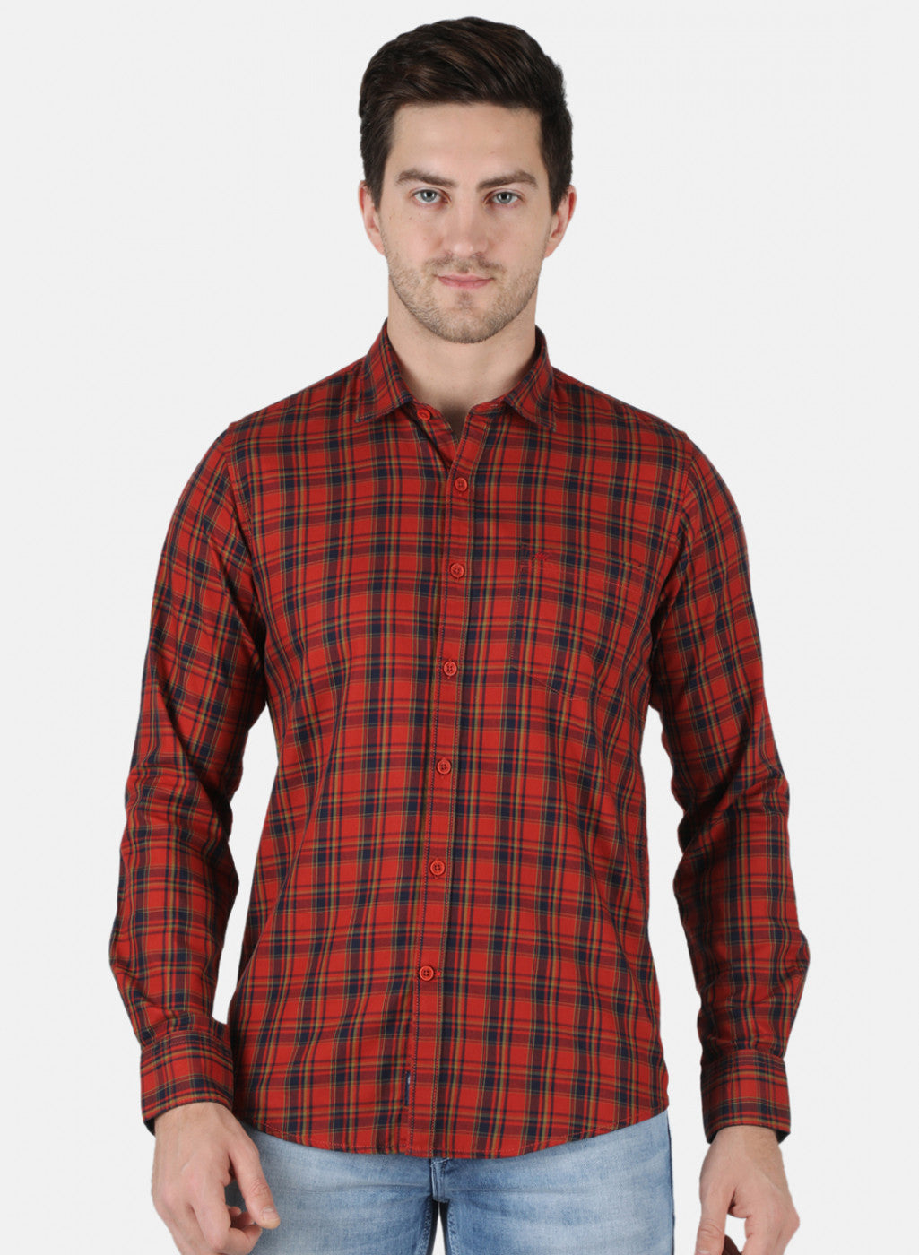 Men Orange Check Shirt