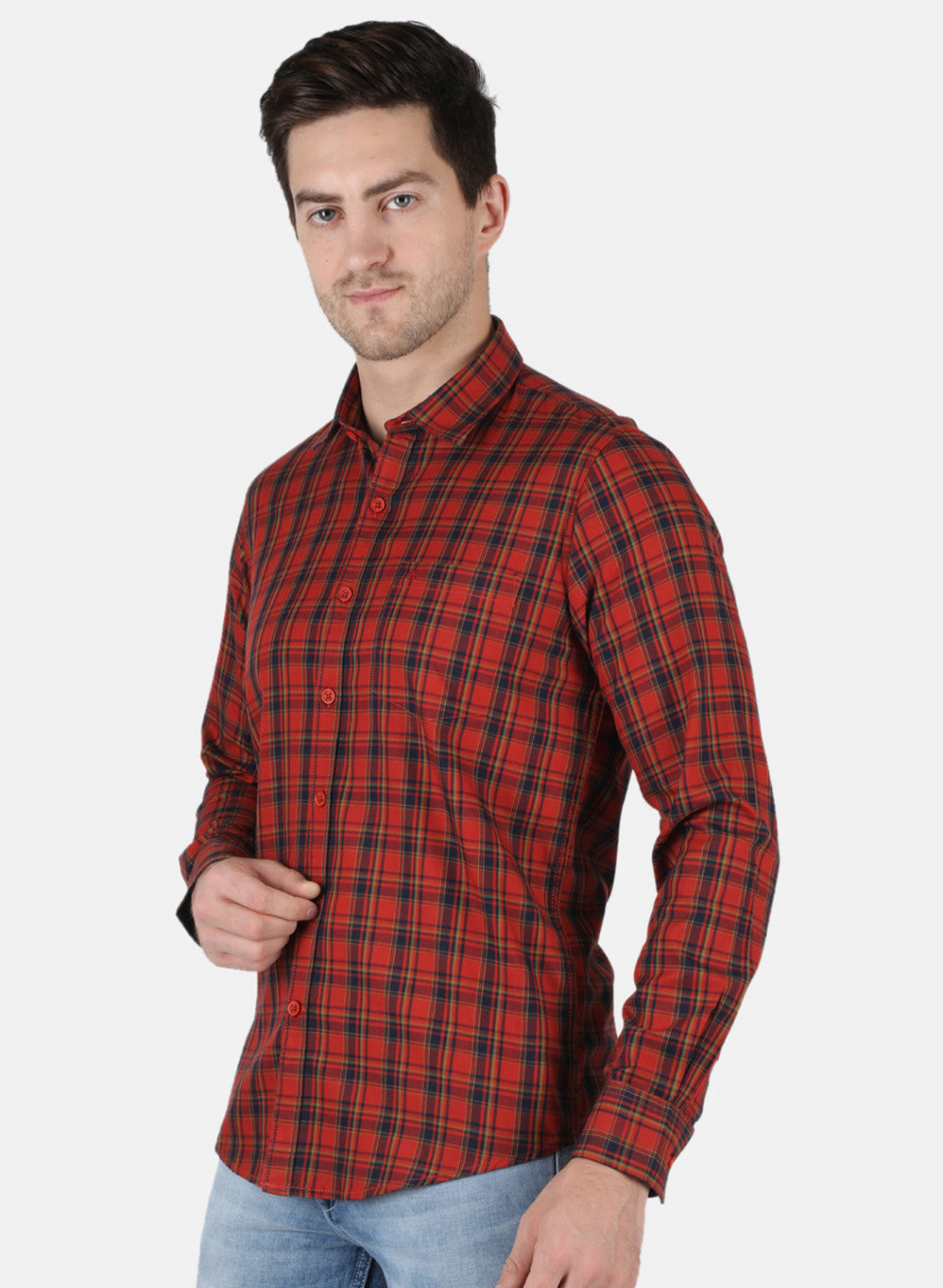 Men Orange Check Shirt