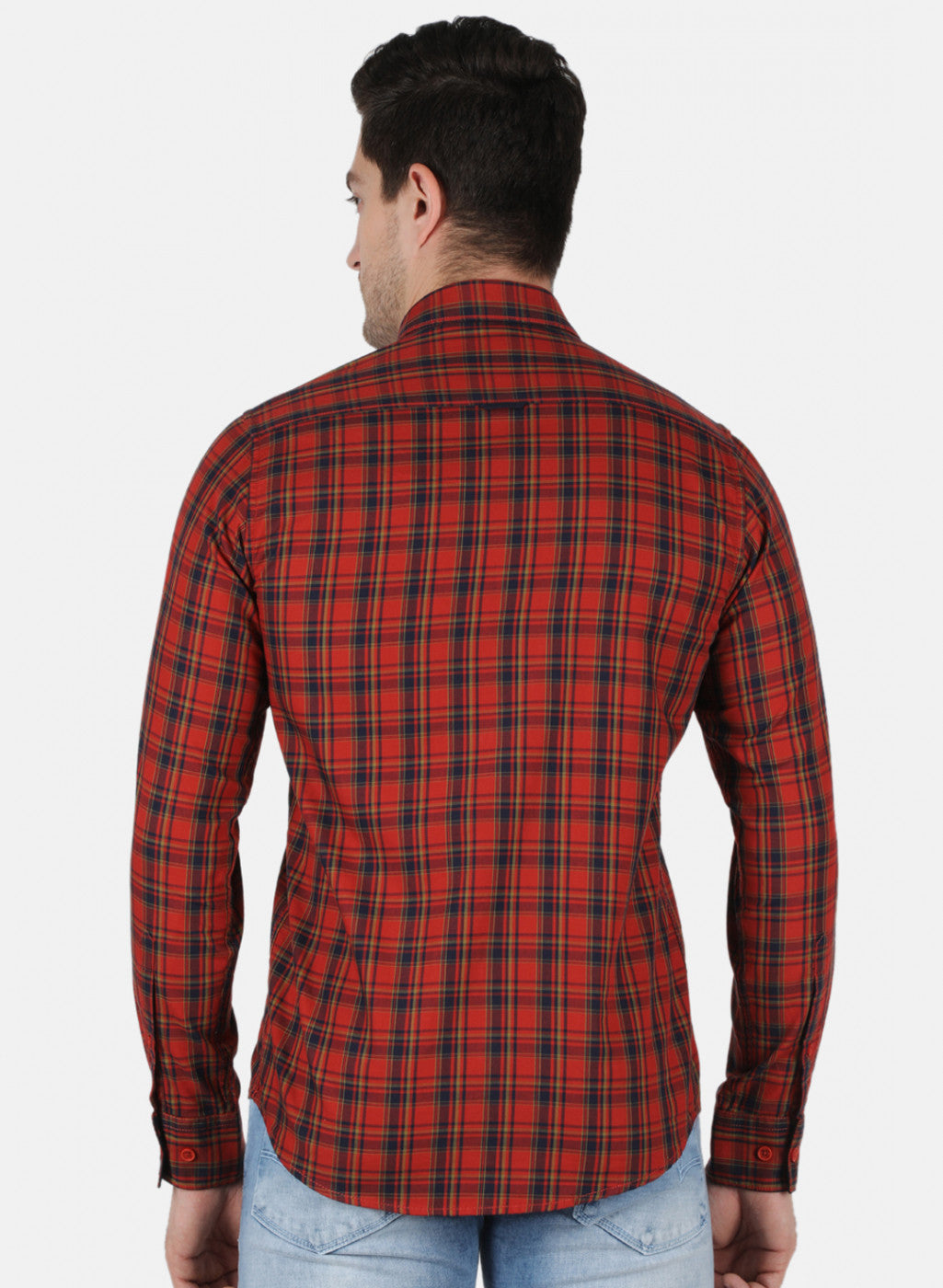 Men Orange Check Shirt