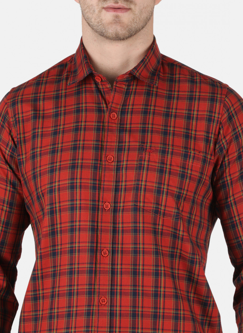 Men Orange Check Shirt