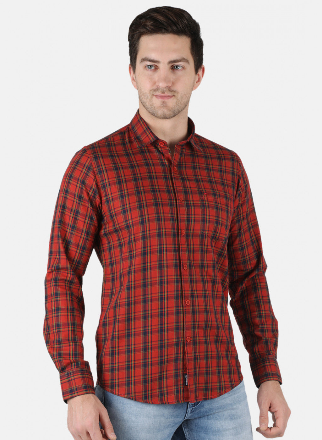 Men Orange Check Shirt