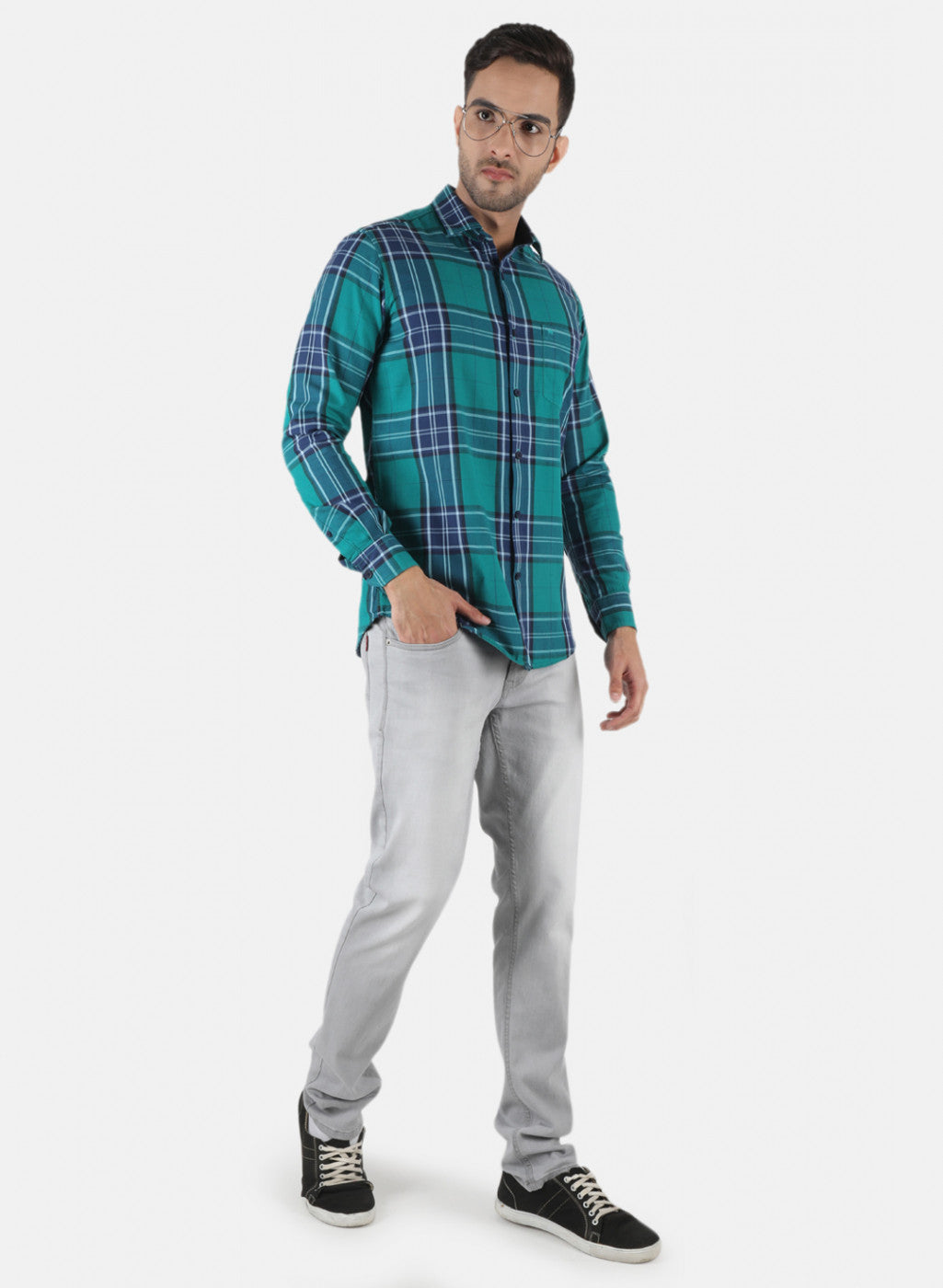 Men Green Check Shirt