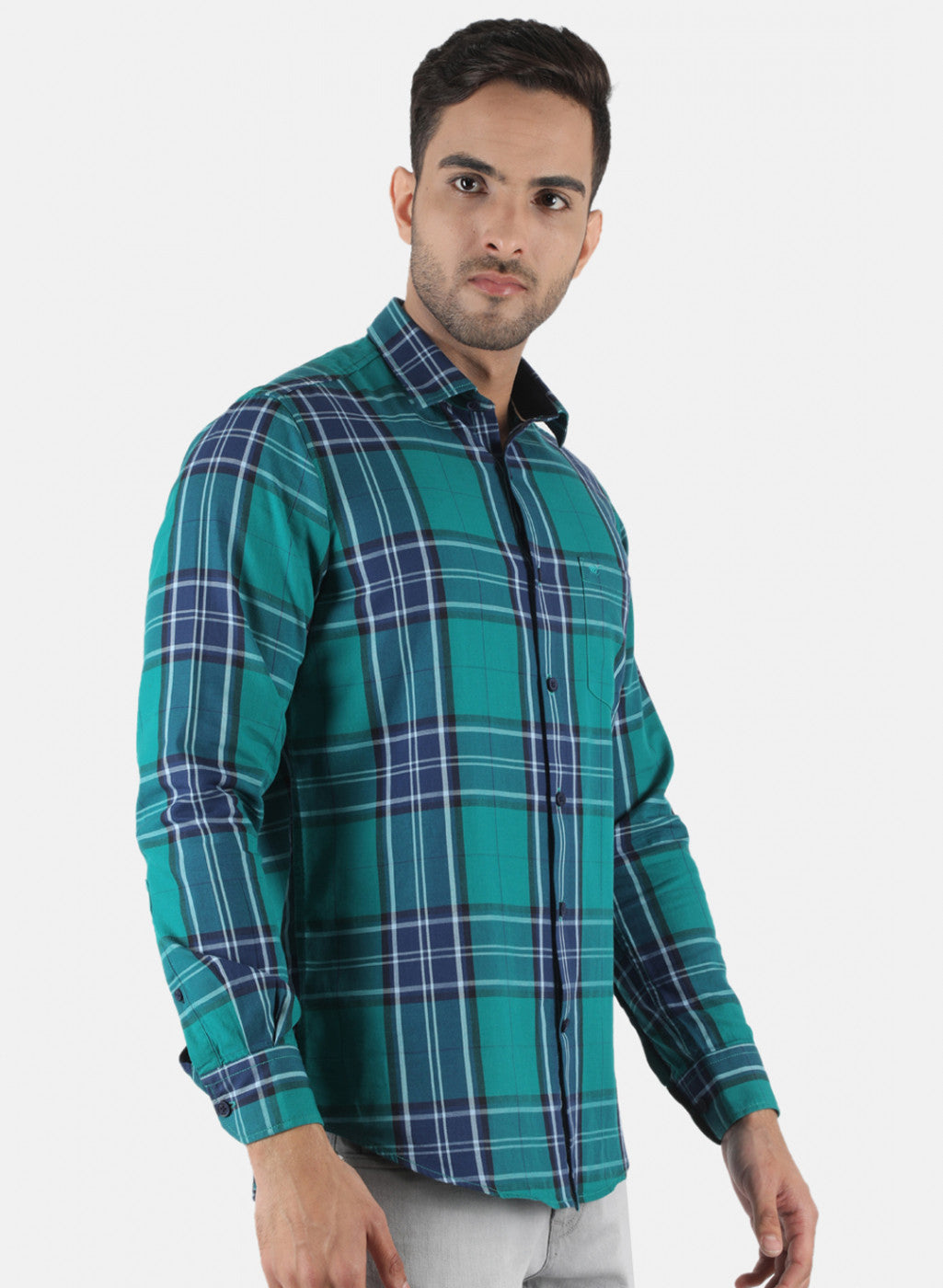 Men Green Check Shirt