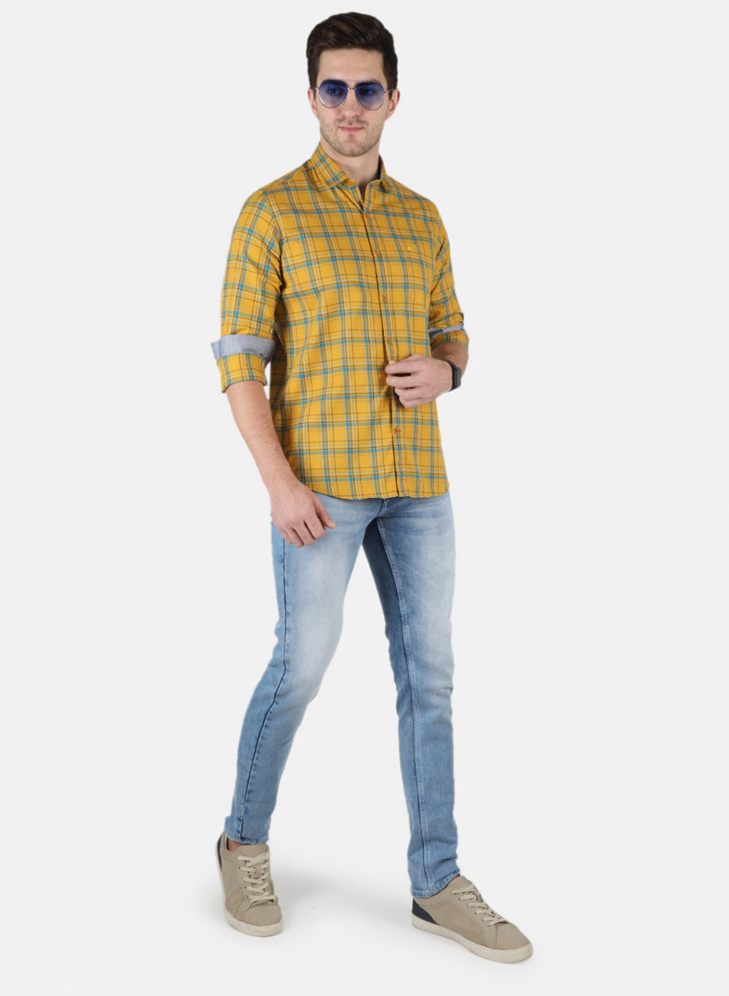 Men Mustard Check Shirt