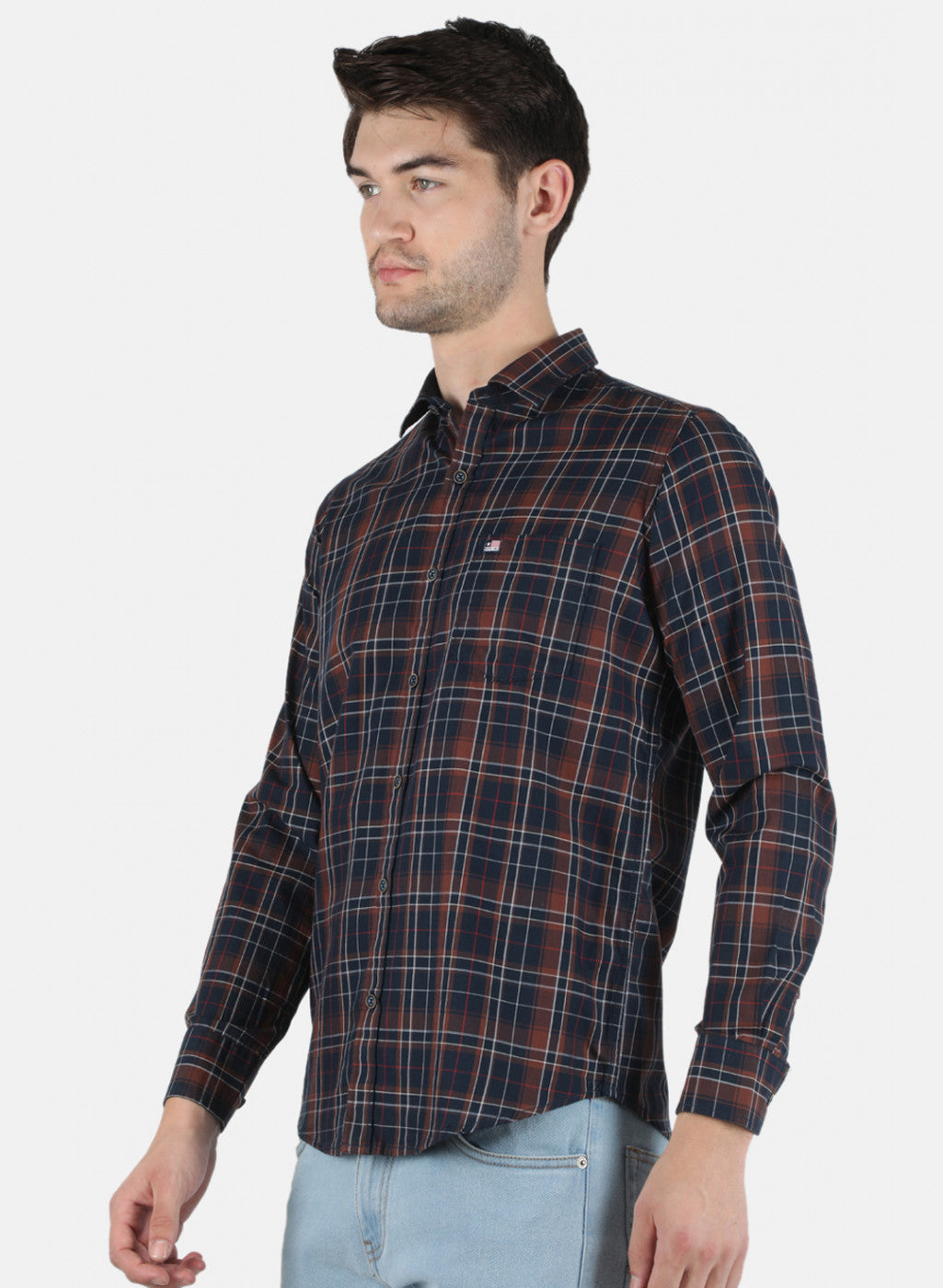 Men Brown Check Shirt