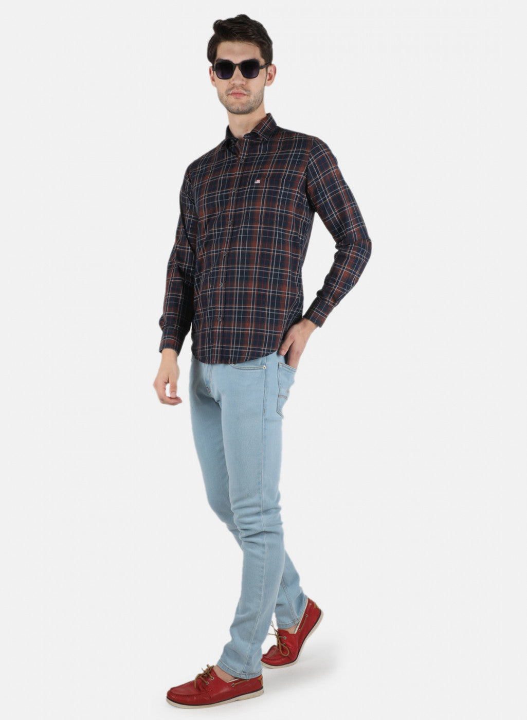 Men Brown Check Shirt