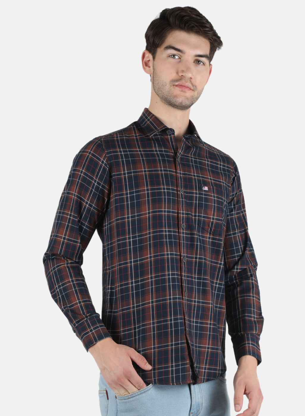 Men Brown Check Shirt