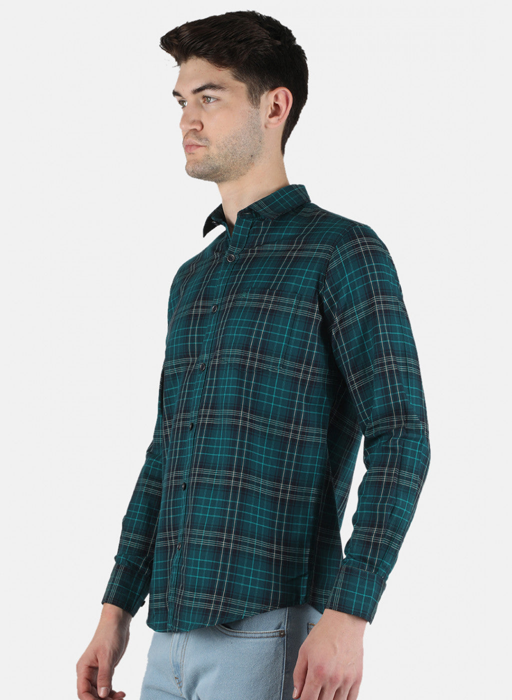 Men Green Check Shirt