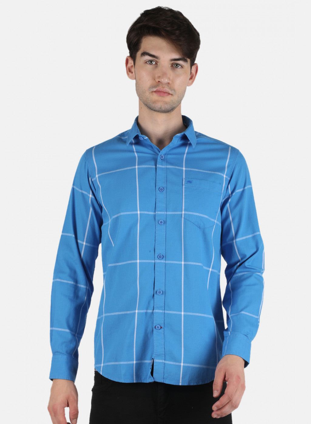 Men Blue Check Shirt