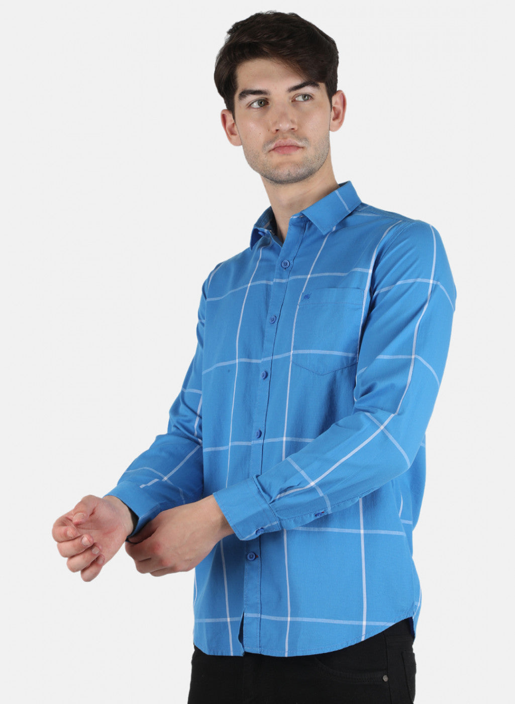 Men Blue Check Shirt