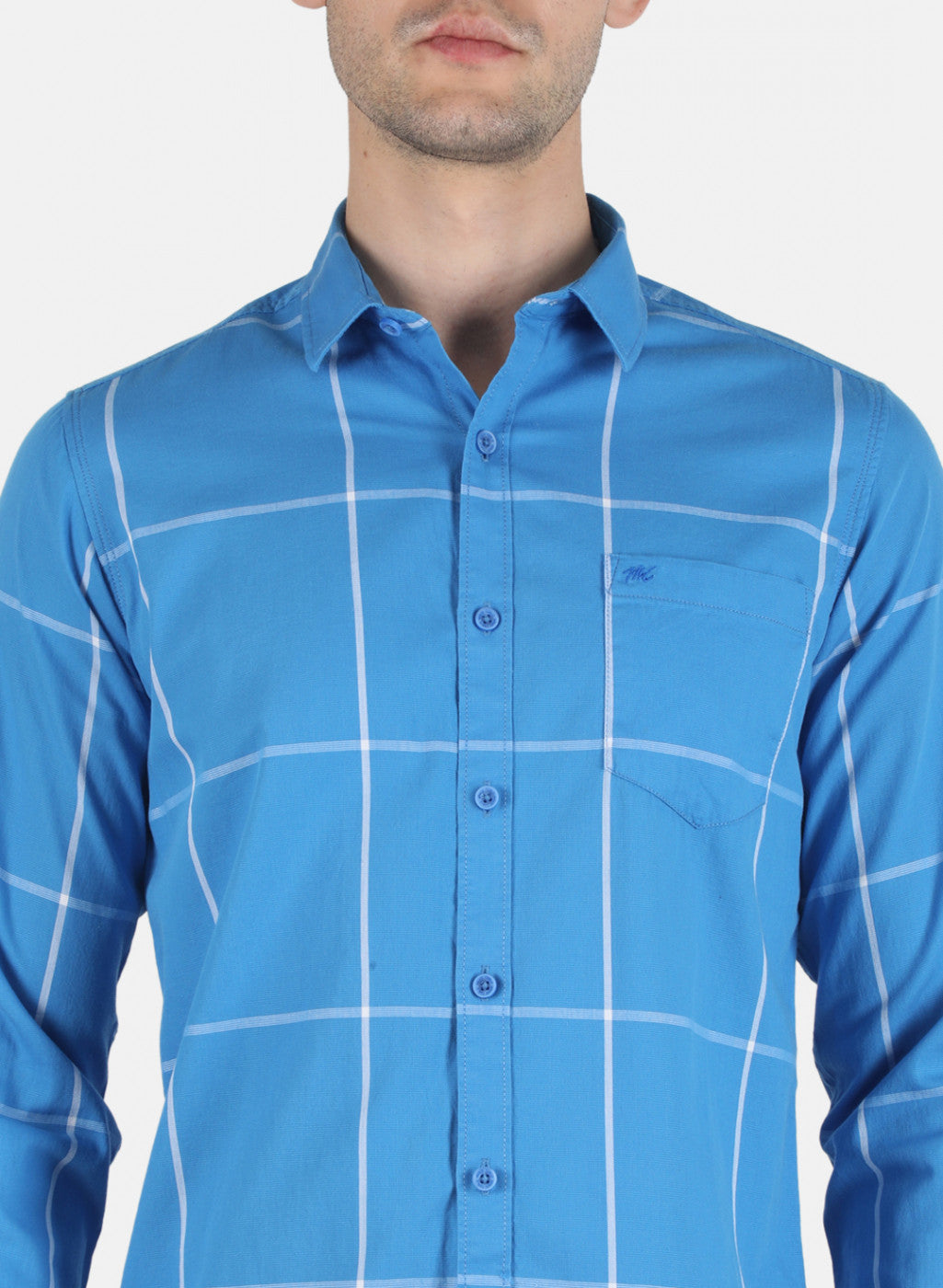 Men Blue Check Shirt