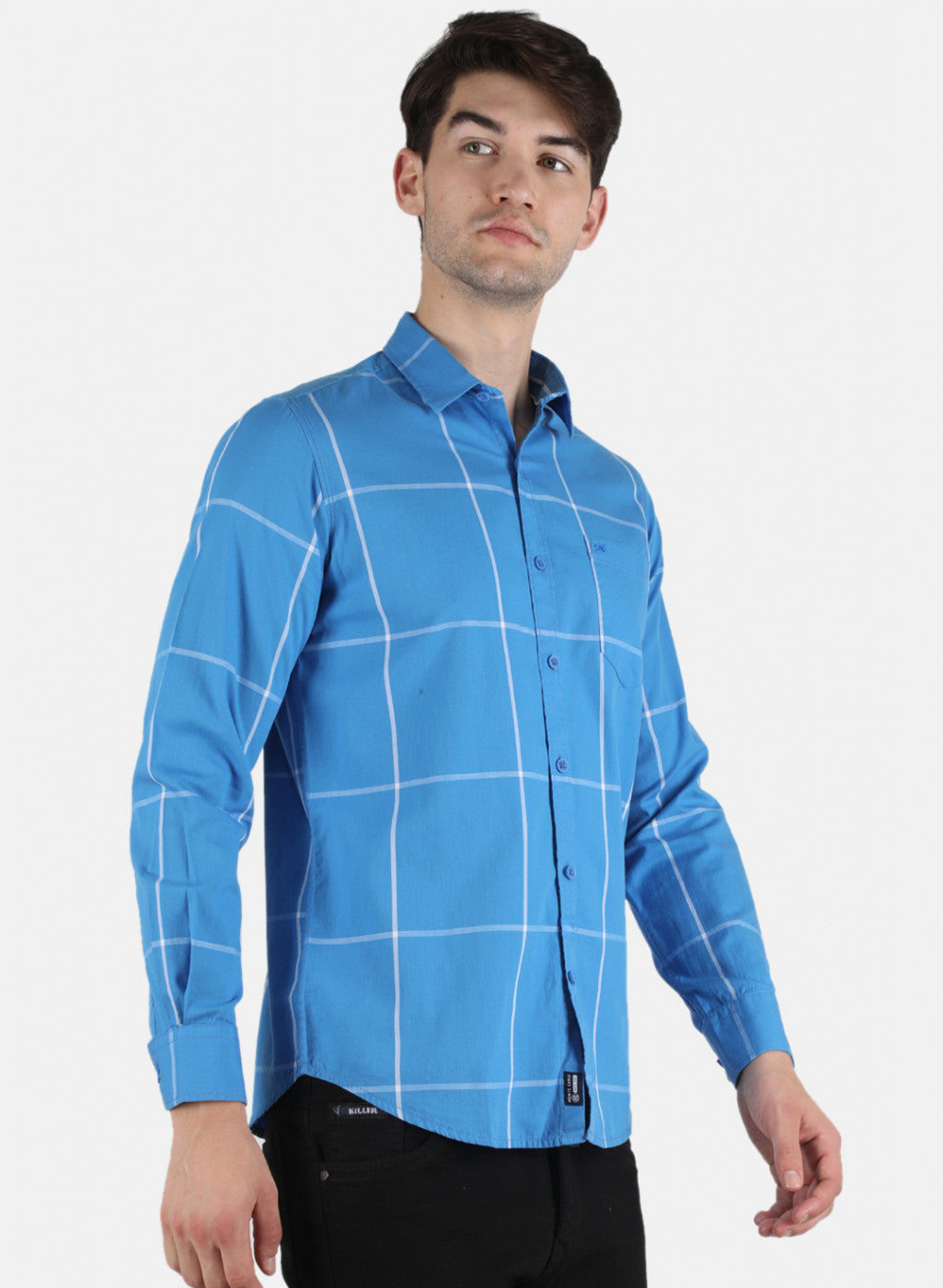 Men Blue Check Shirt