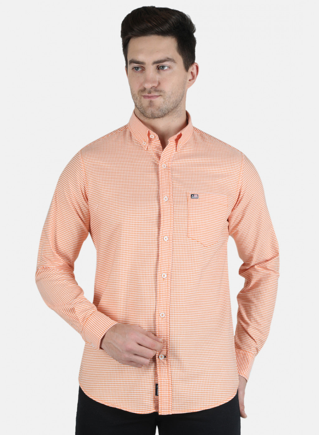 Men Orange Check Shirt