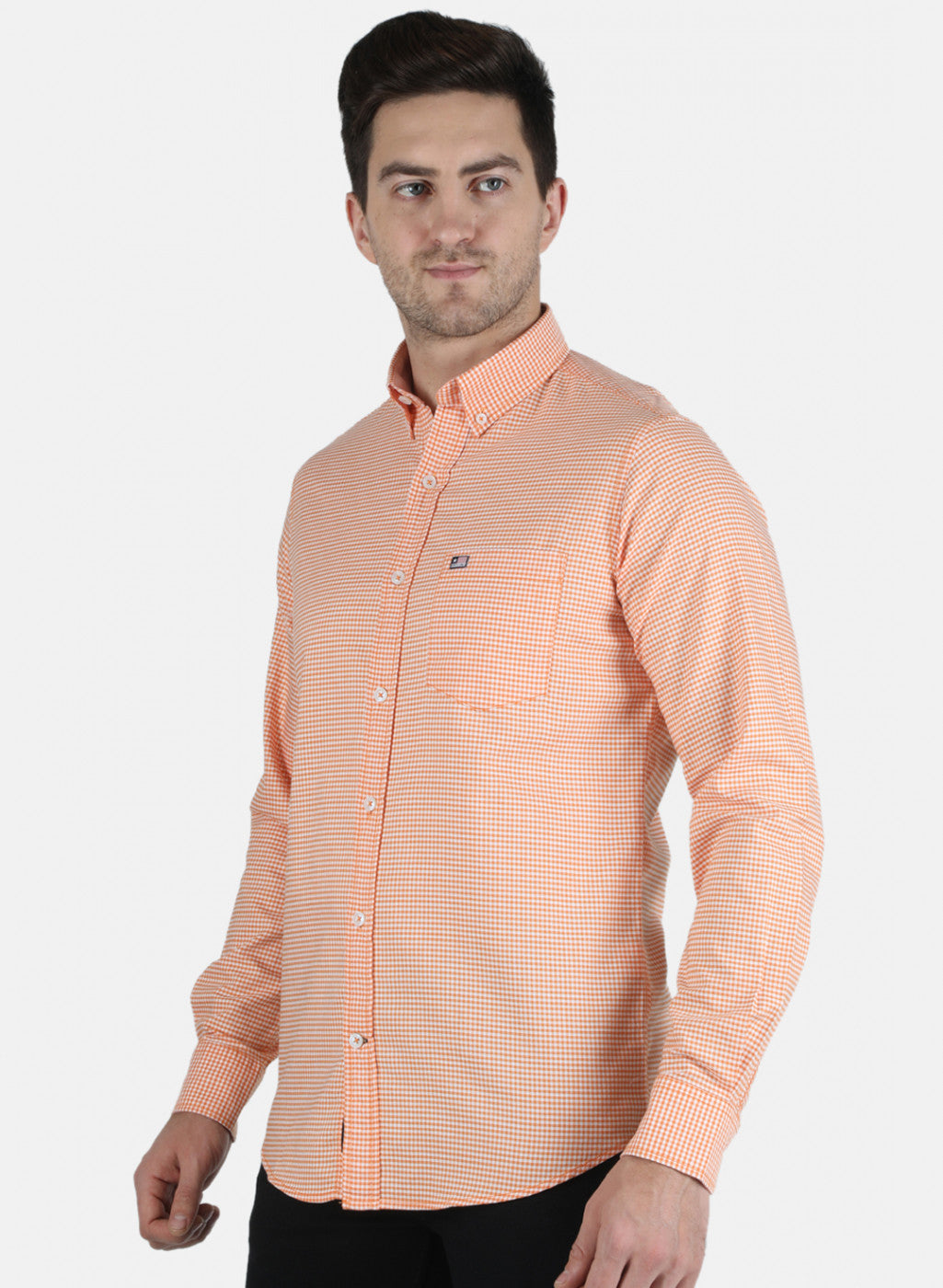 Men Orange Check Shirt