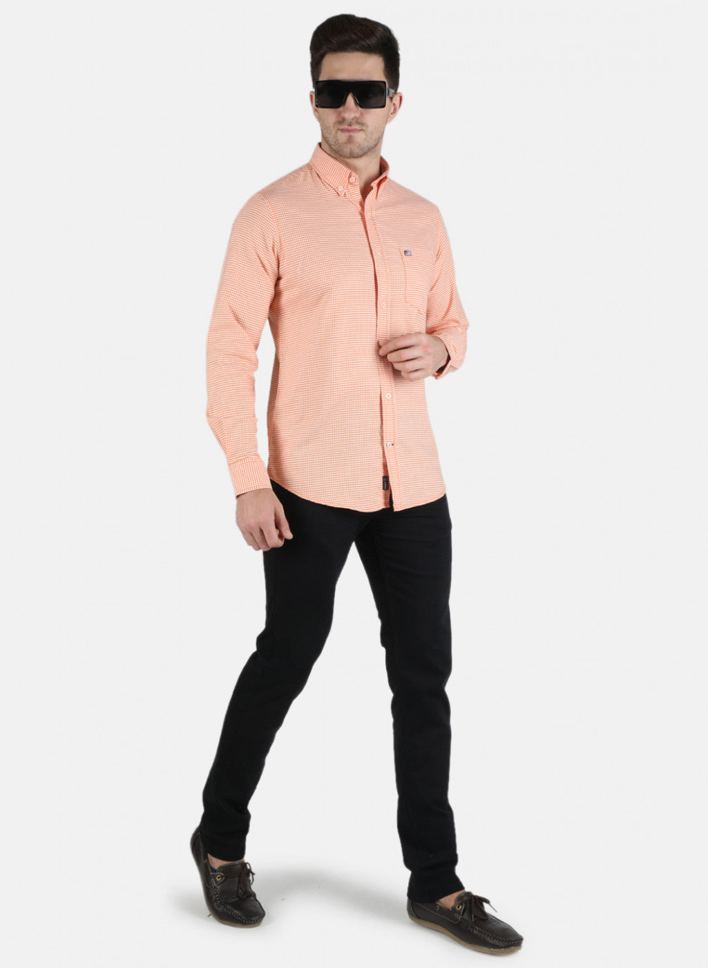 Men Orange Check Shirt