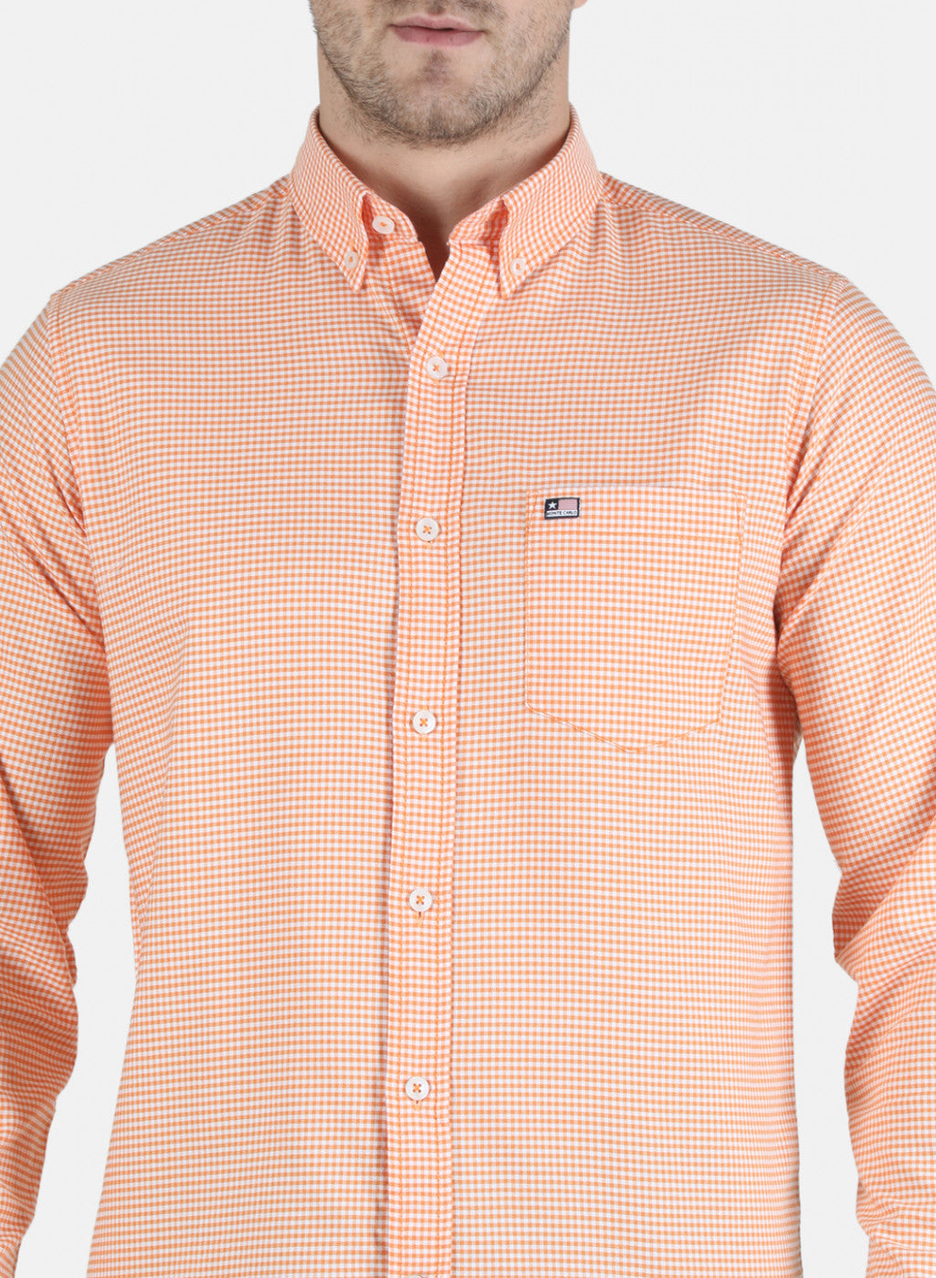 Men Orange Check Shirt