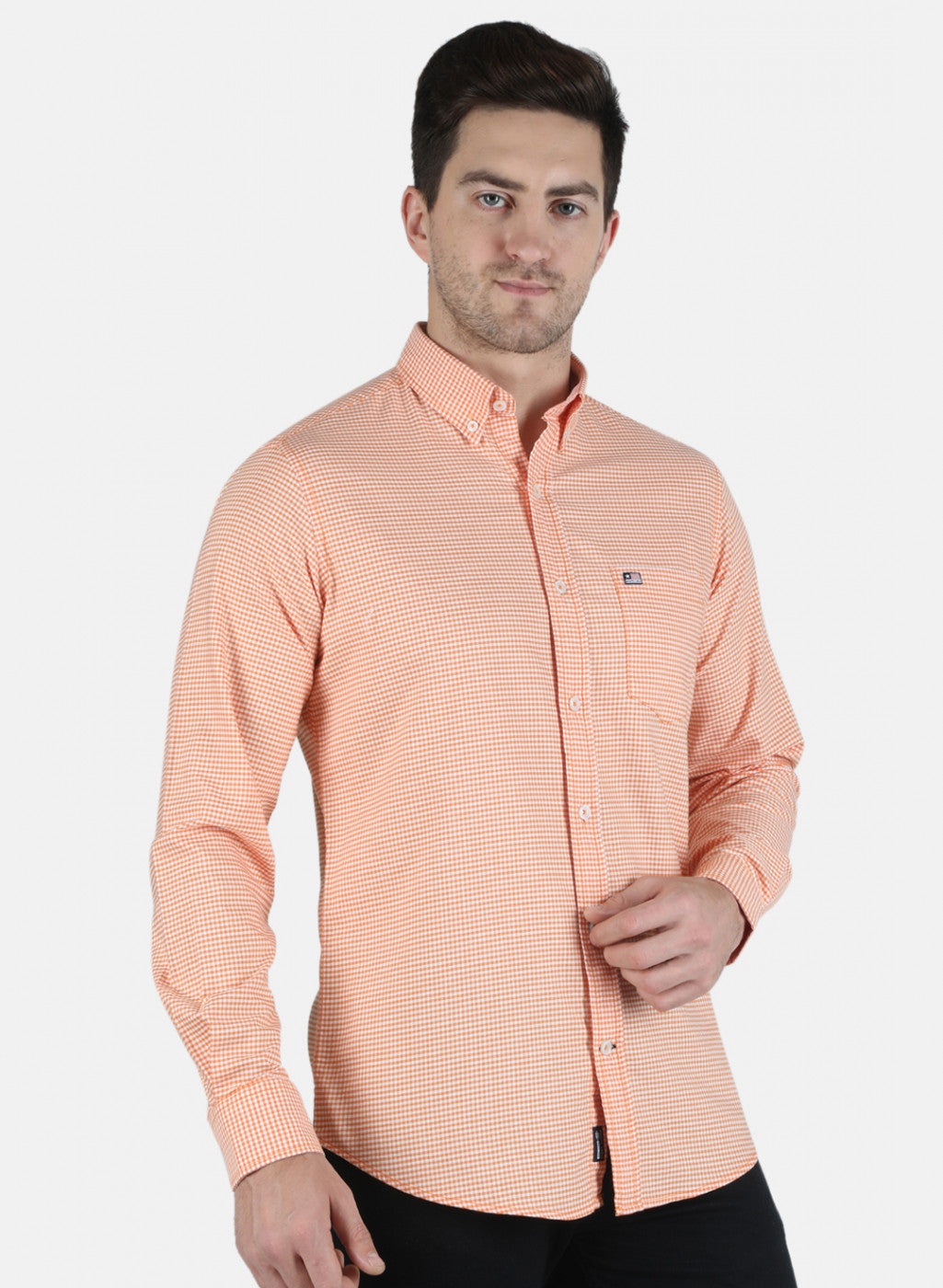 Men Orange Check Shirt