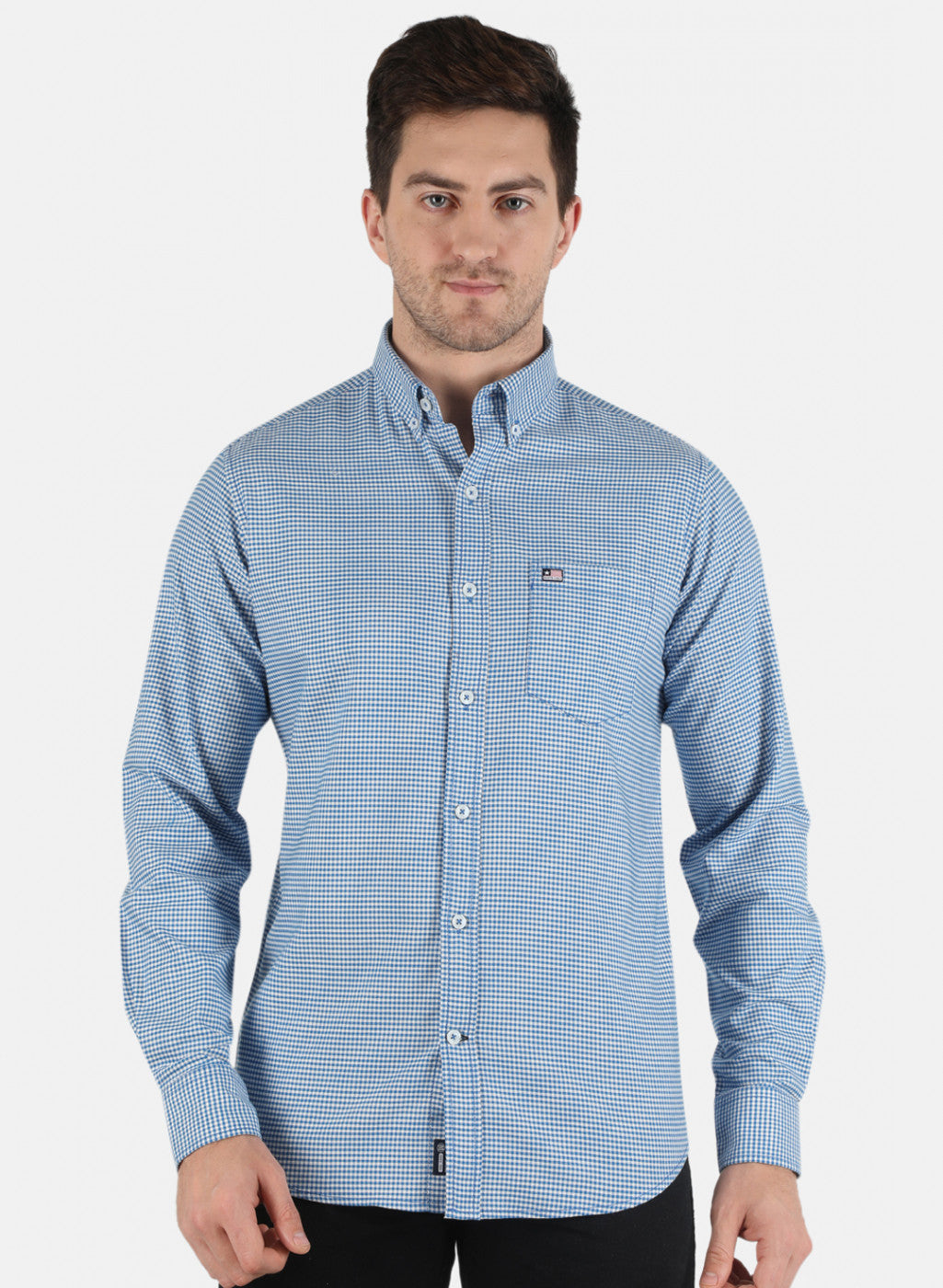 Men Blue Check Shirt