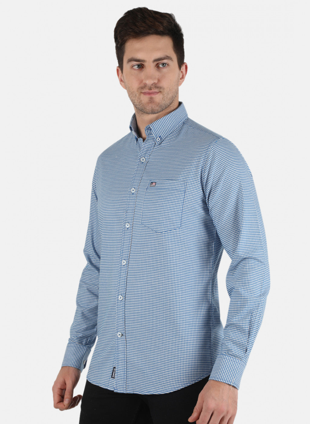 Men Blue Check Shirt