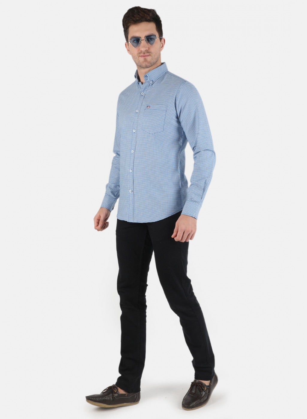 Men Blue Check Shirt