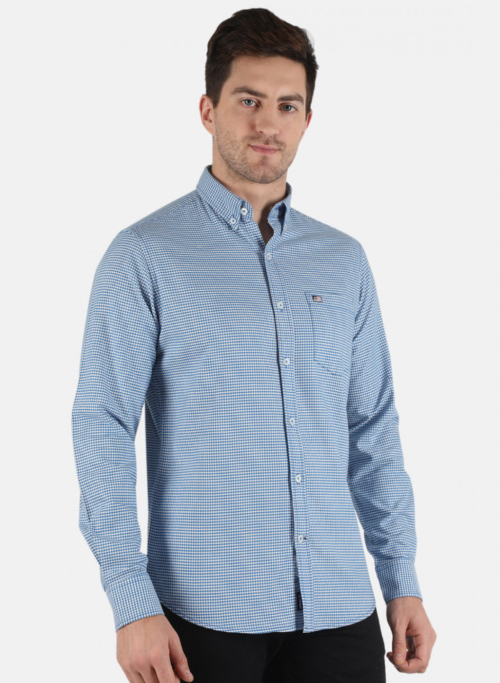 Men Blue Check Shirt