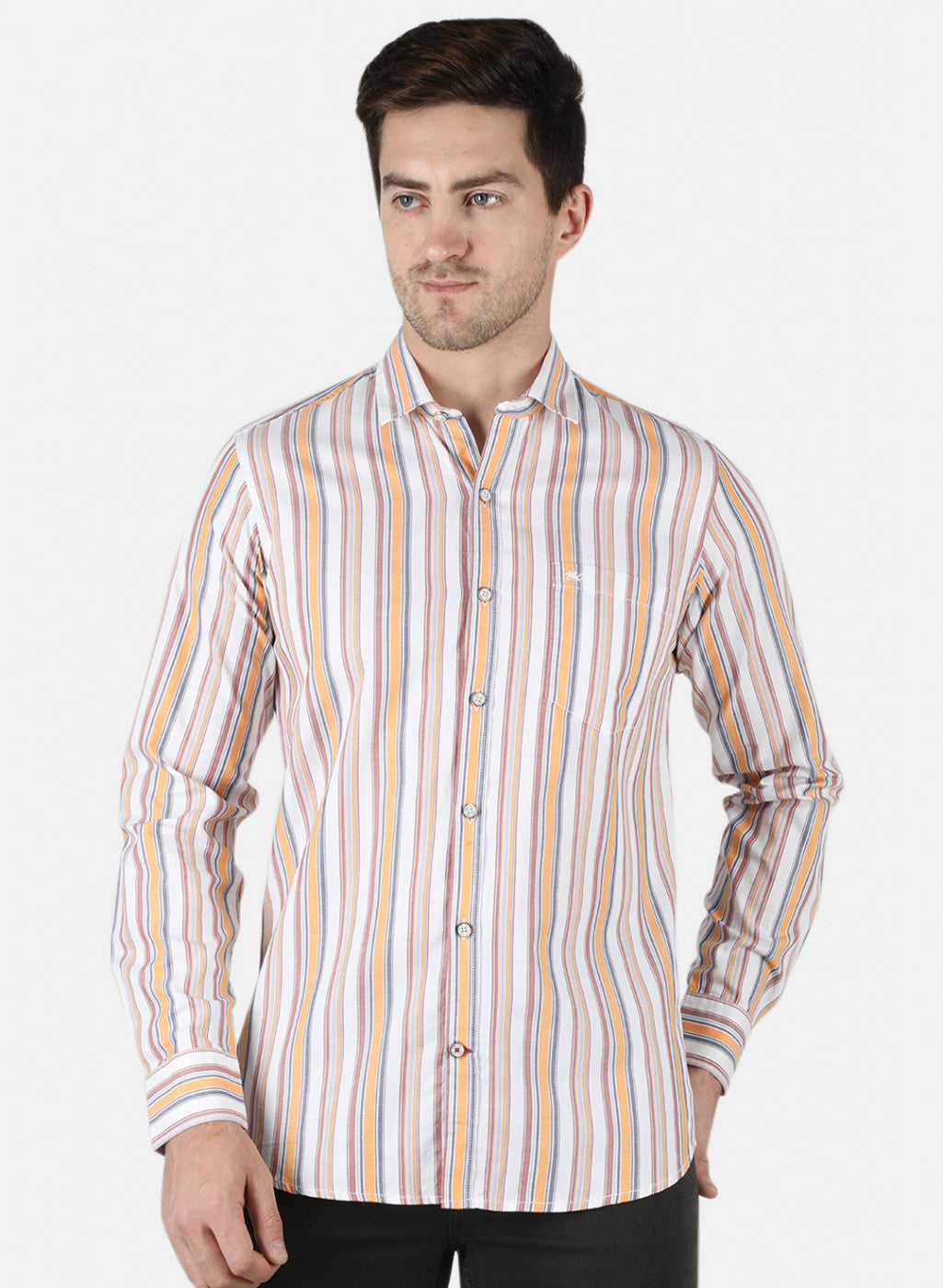 Men Orange Stripe Shirt