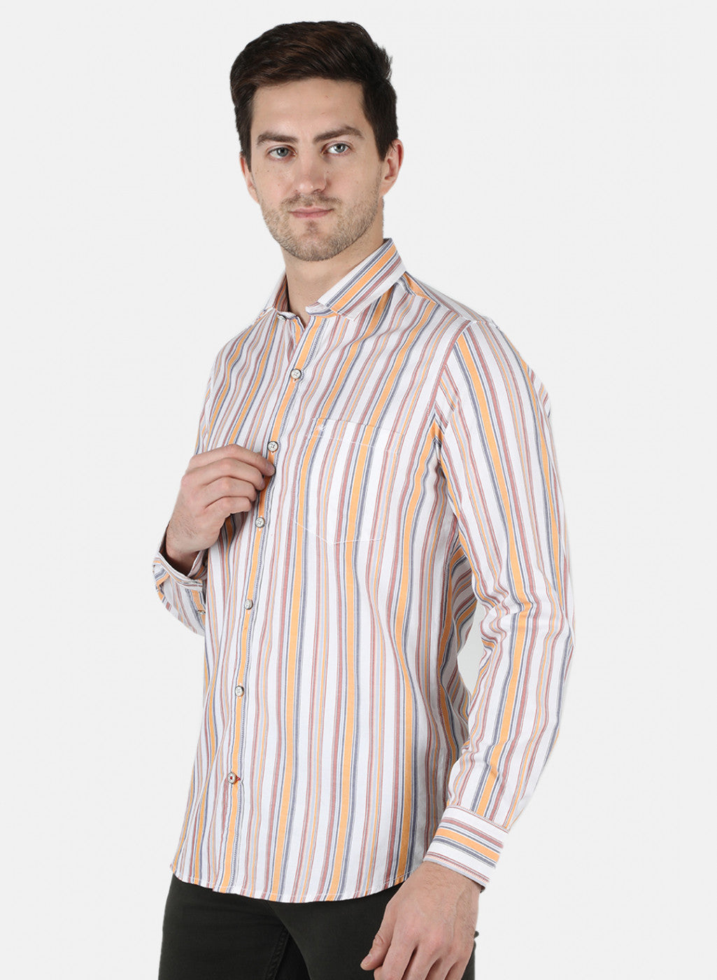 Men Orange Stripe Shirt