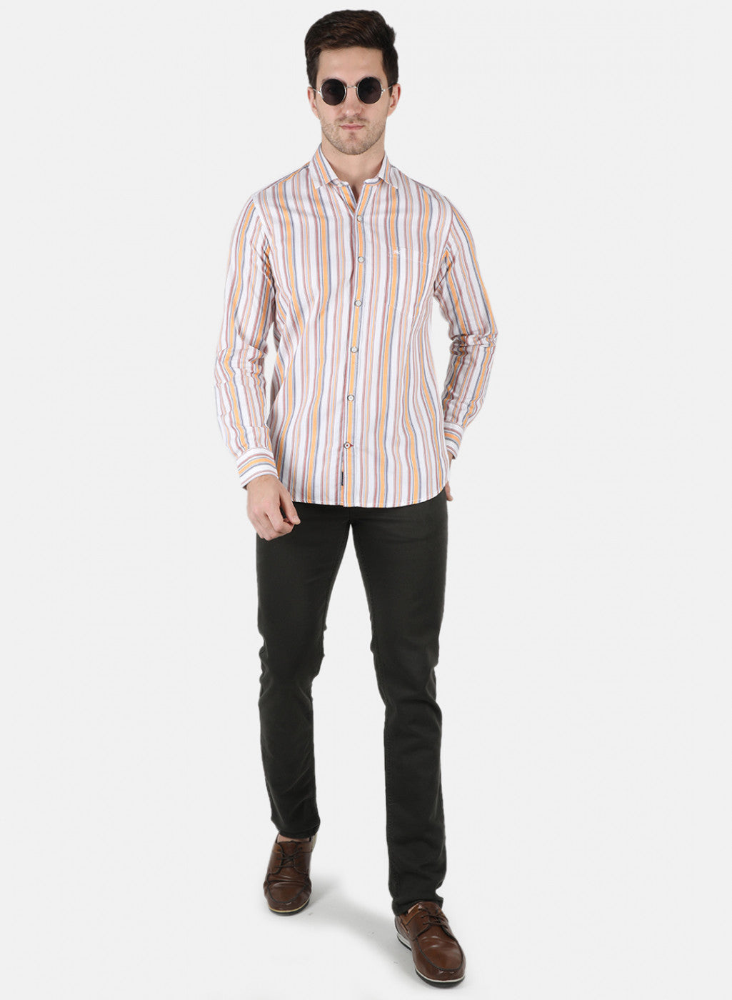 Men Orange Stripe Shirt