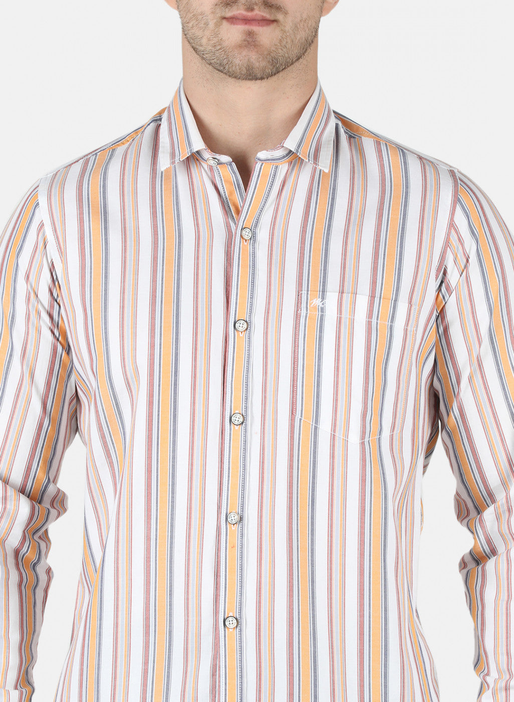 Men Orange Stripe Shirt