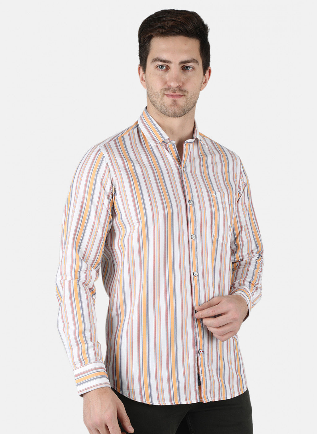 Men Orange Stripe Shirt