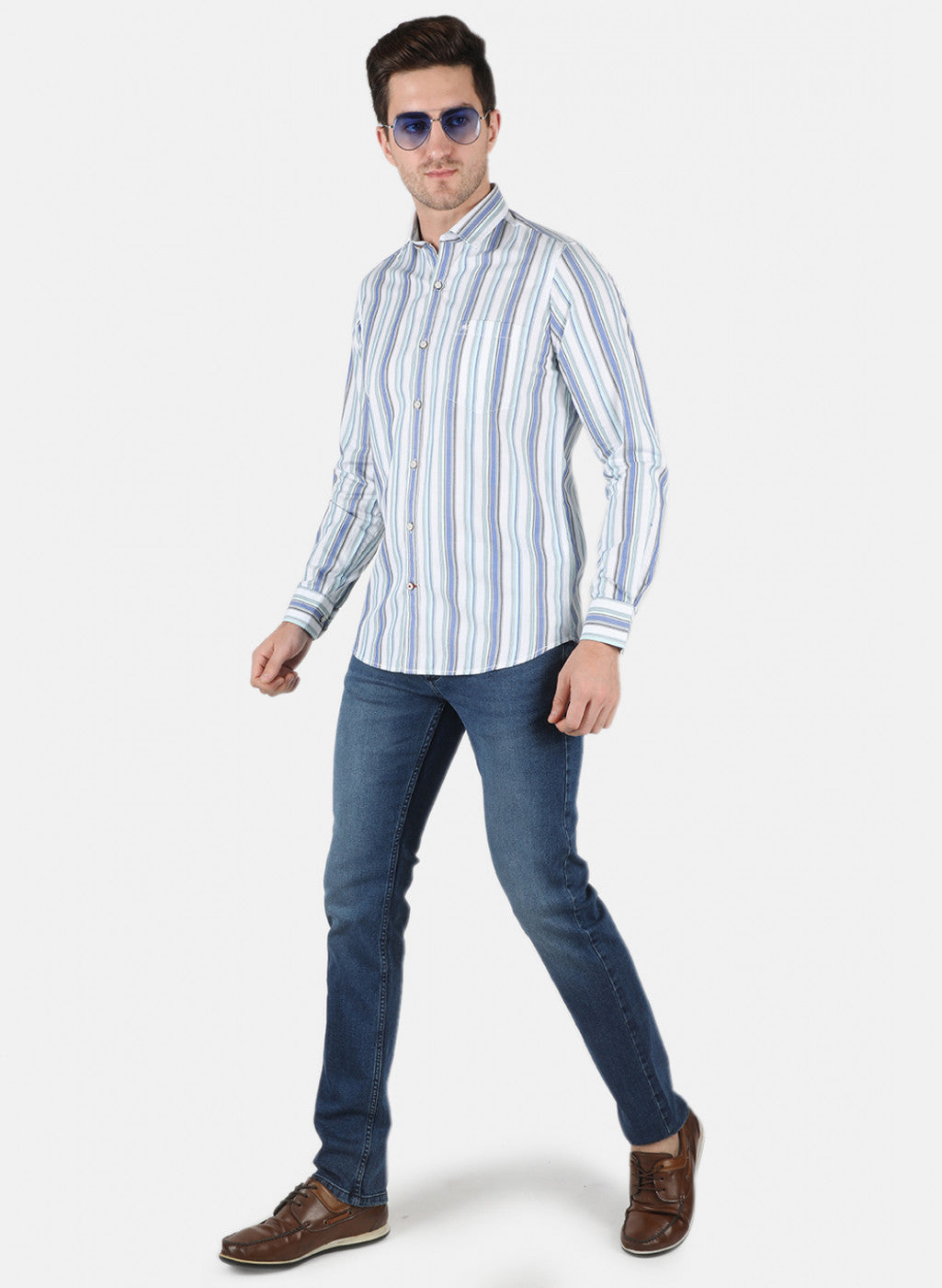 Men Blue Stripe Shirt