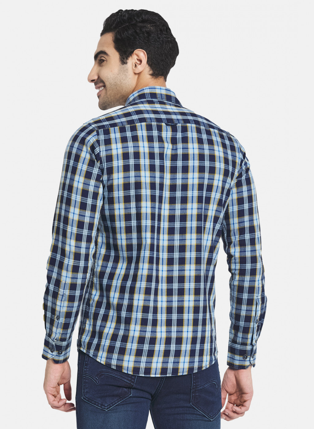 Men Blue & Yellow Check Shirt