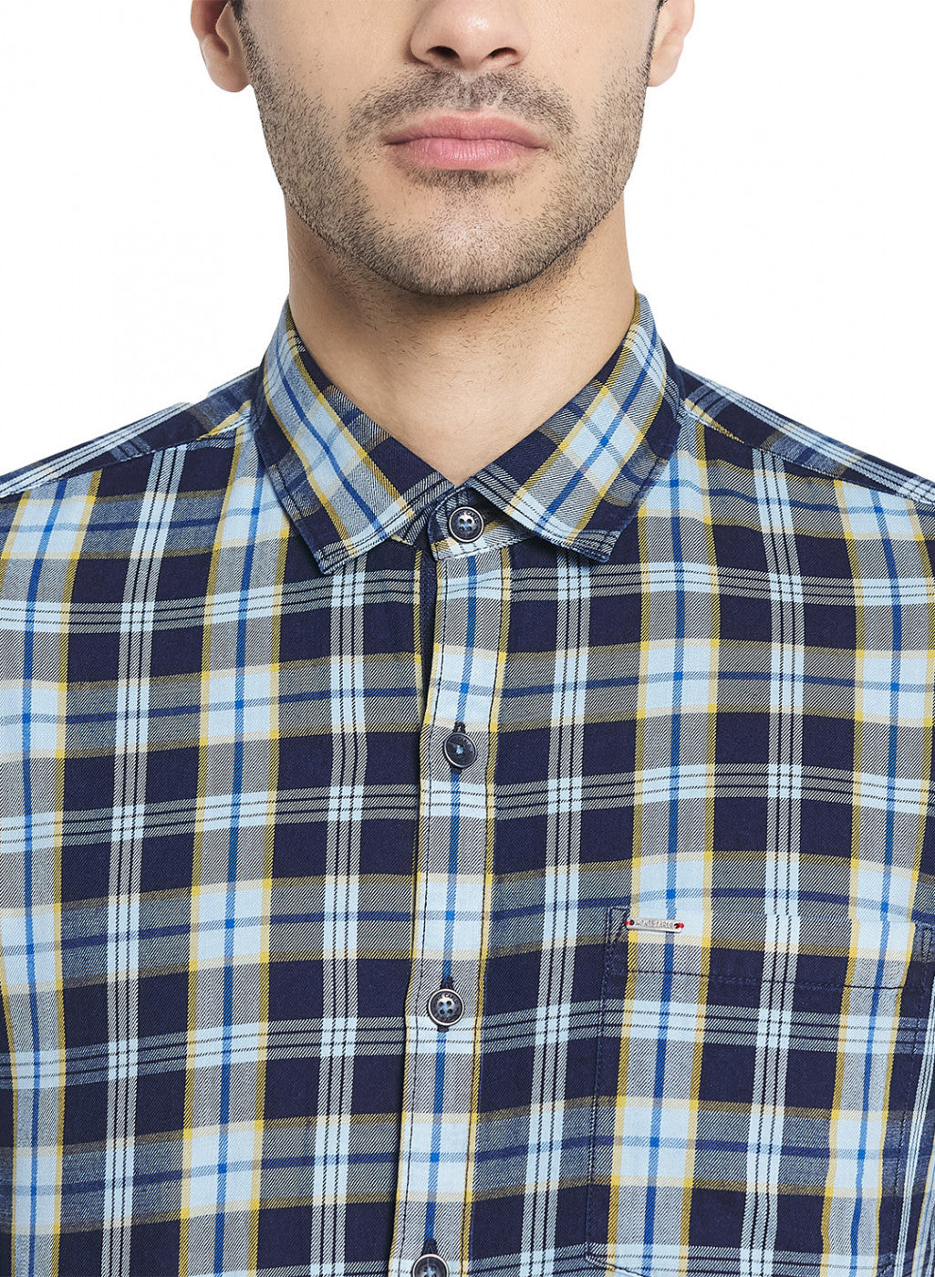 Men Blue & Yellow Check Shirt