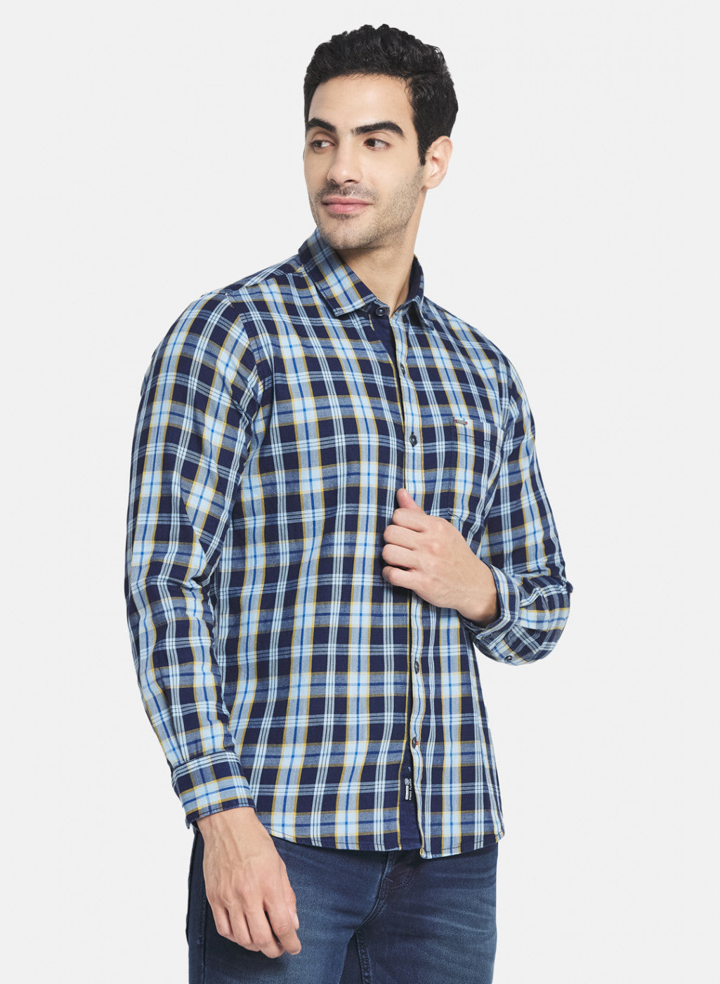 Men Blue & Yellow Check Shirt