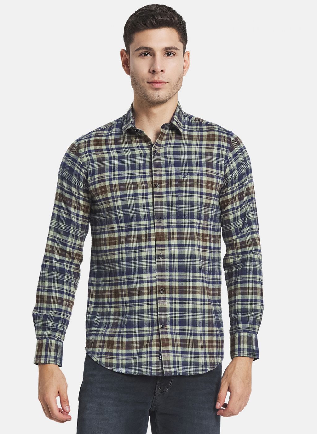 Men Olive Check Shirt