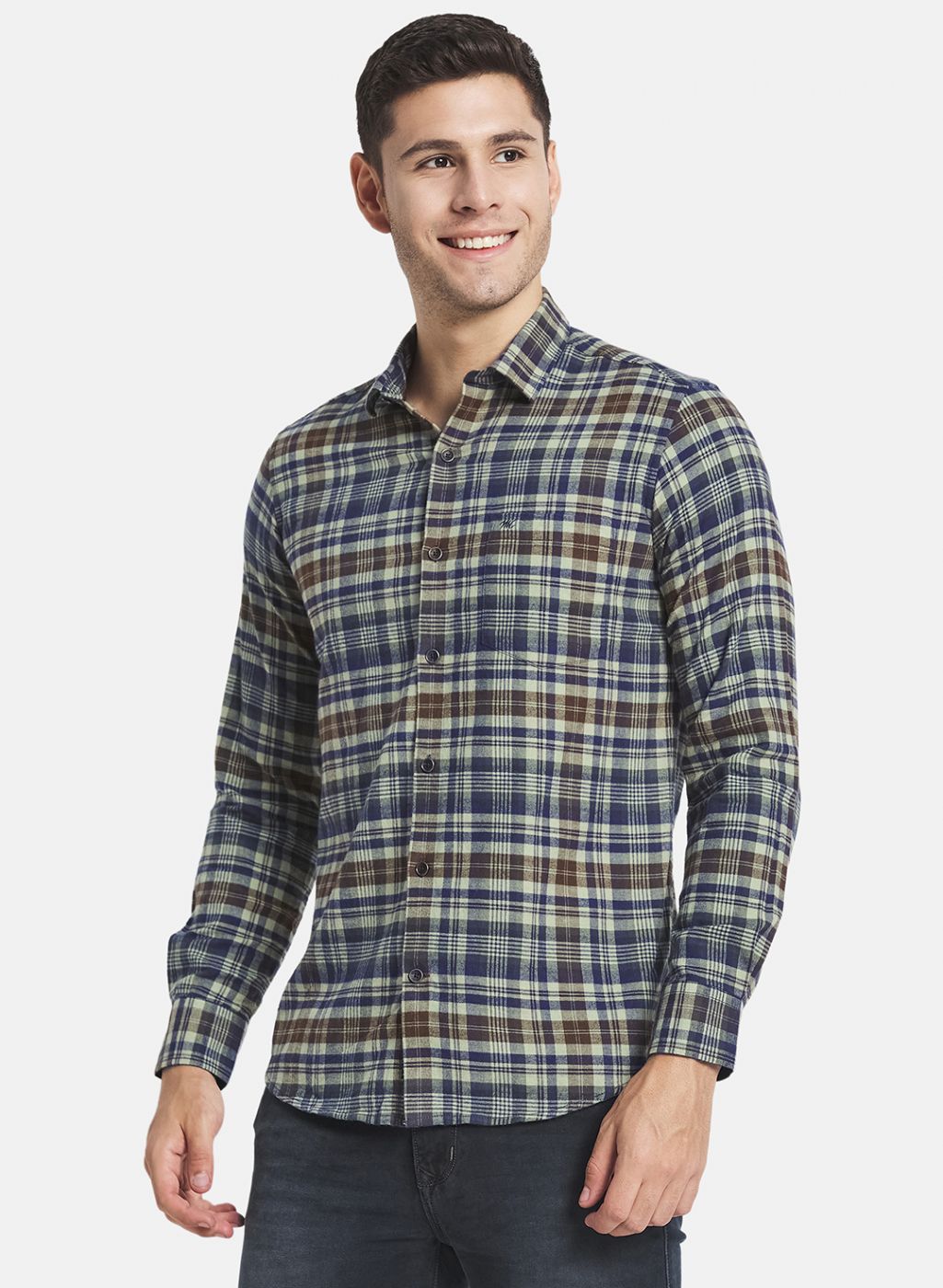 Men Olive Check Shirt