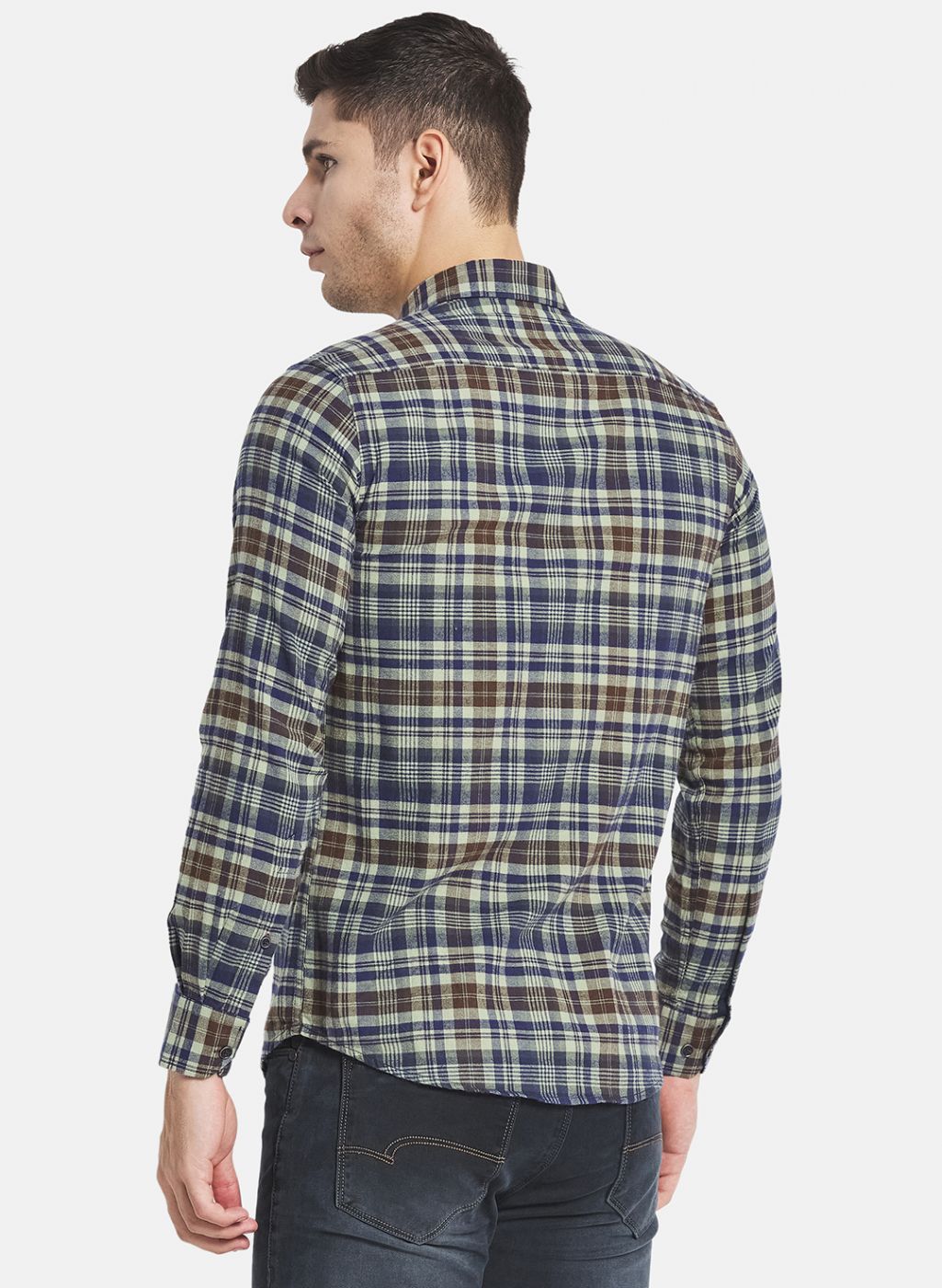 Men Olive Check Shirt